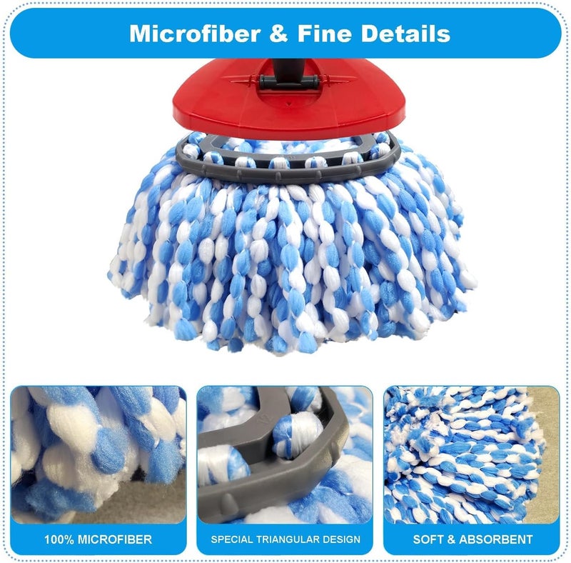 JIUMEE Easywring 1-Tank System,Mop Replacement Heads for O-Ceda Mop Replace Head, Spin Mop Heads Replacements, Microfiber Spin Mop Refills, Easy Cleaning Mop Head Replacement (Blue and White 3pcs) - Image 3
